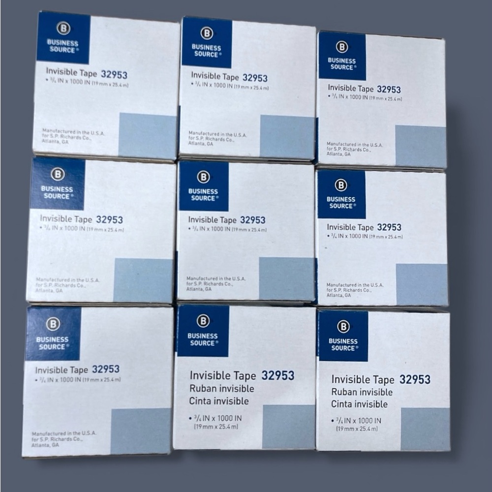 9 Business Source 3/4” Invisible Tape Ea Roll Has 1000” Lot
